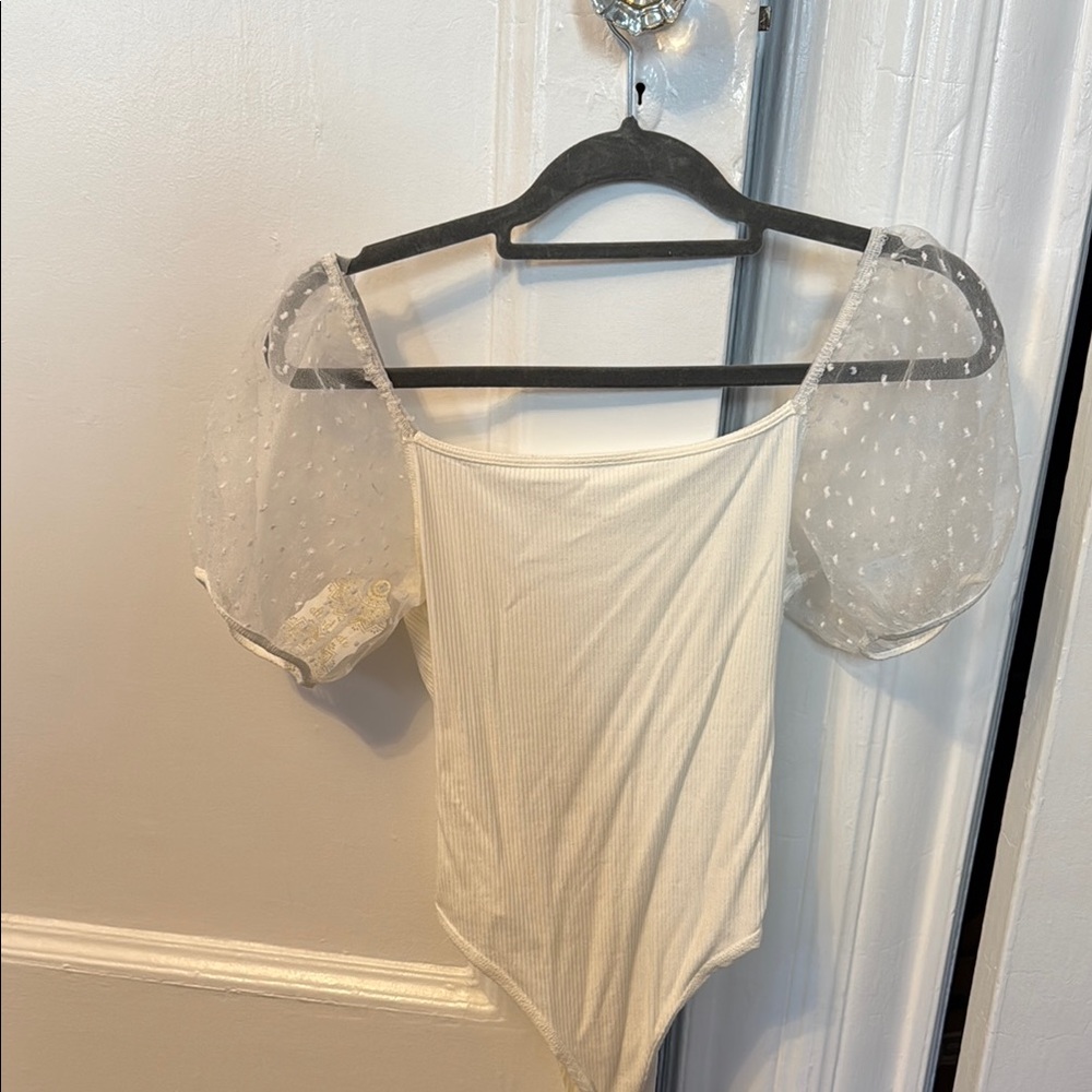 Altar'd State Cream Asymmetrical Ruffled Bodysuit